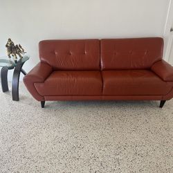 Leather  Love Seat And Couch With 2 Tables 