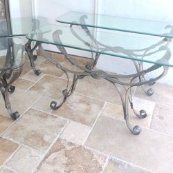 Set of 4 Glass Top Tables for Living/Family Areas. Decorative metal base. Matching set.