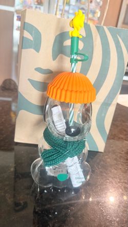 Starbucks Peanuts Snoopy Glass Cup with Straw