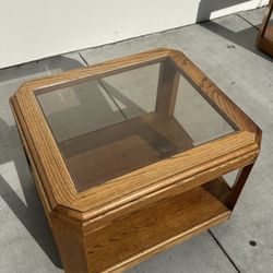 Vintage Mid Century, Modern Wood And Smoked Glass Side Table