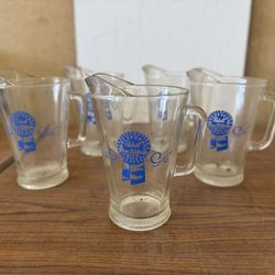 Set of 5 Antique Pabst Blue Ribbon Glass Pitchers - PBR