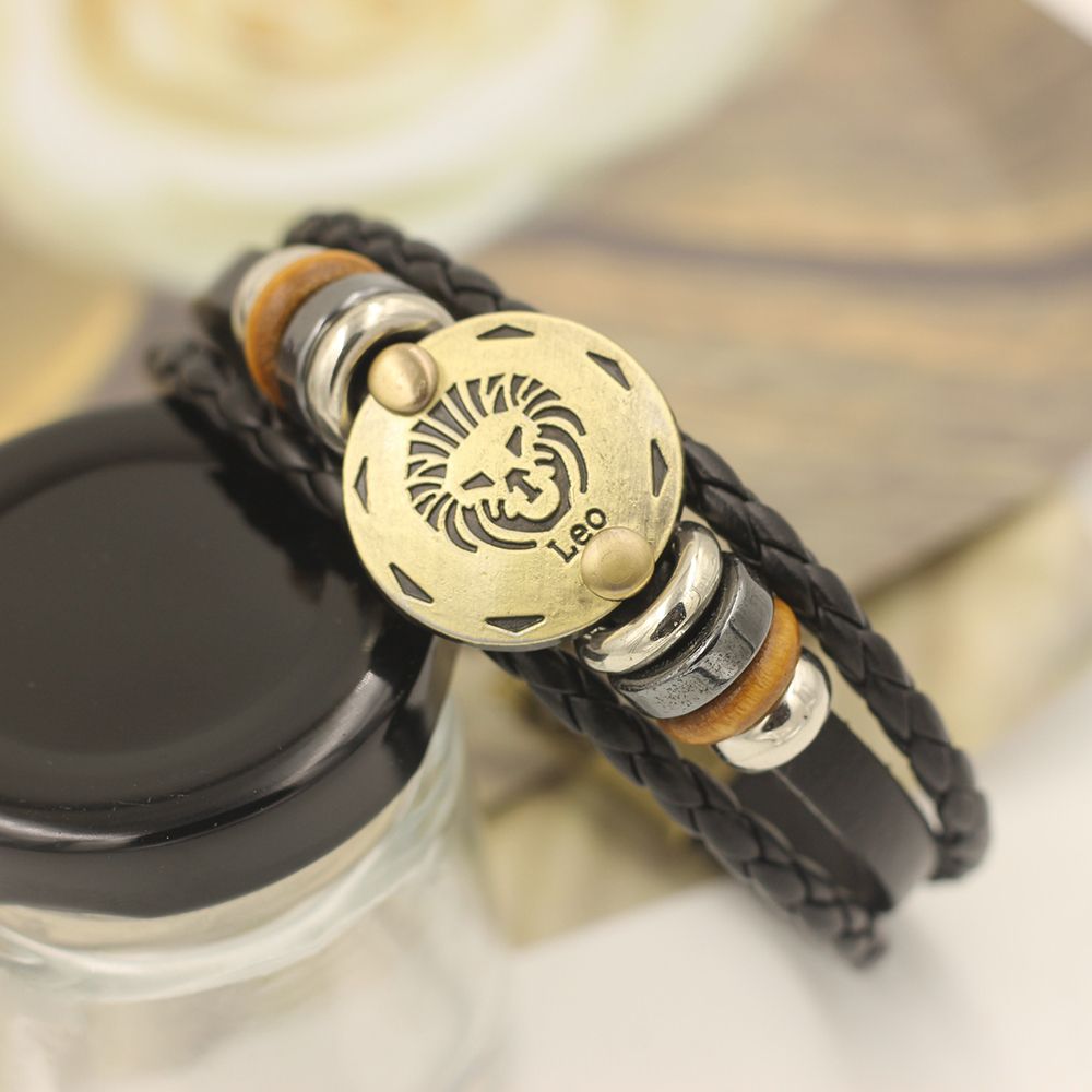 12 Constellations Multilayer Leather Bracelet, Leo