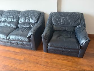Real Leather Couches + Loveseat // Dark Navy — 1 Owner