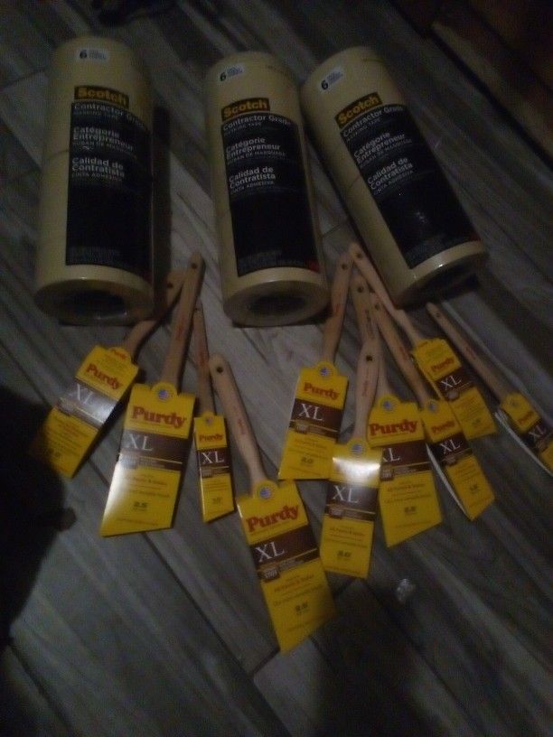 (10) Purdy Paint Brushes & (3 - Packs - 6rolls Per Pack) 2"Masking Tape