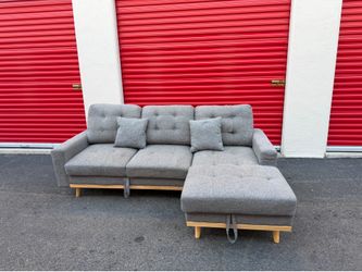 Light Grey 2 Piece L Shape Sectional Sofa With Storage & Pull Out Bed