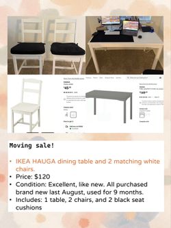 Dining table and 2 chairs set