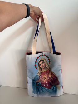 Red and black paisley tote bag with religious imagery #religious #paisley handmade