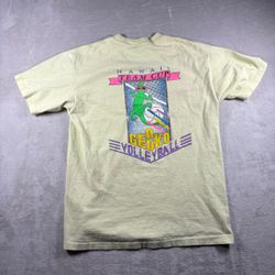 Vintage Gecko Hawaii Volleyball Men’s L Yellow T Shirt Beach USA Made 80s #4A