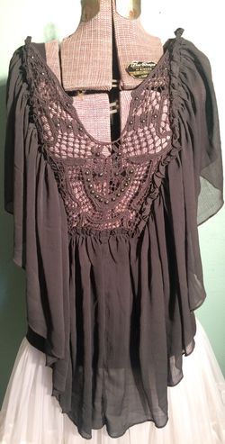 Free People boho ruffle pewter grey festival shirt small
