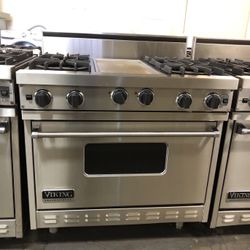Viking 36” Wide Stainless Steel Gas Range Stove With Griddle 