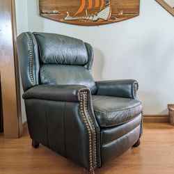 Beautiful Green Leather Presidential Wingback Recliner by Bradington Young