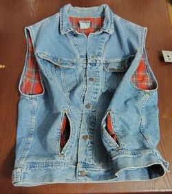 Vintage Lee Jean Authentic Jacket Vest Trucker Plaid Flannel Lined XL