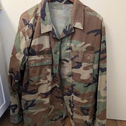 Vintage US Military Jacket Mens Large Woodland Camouflage 80s 