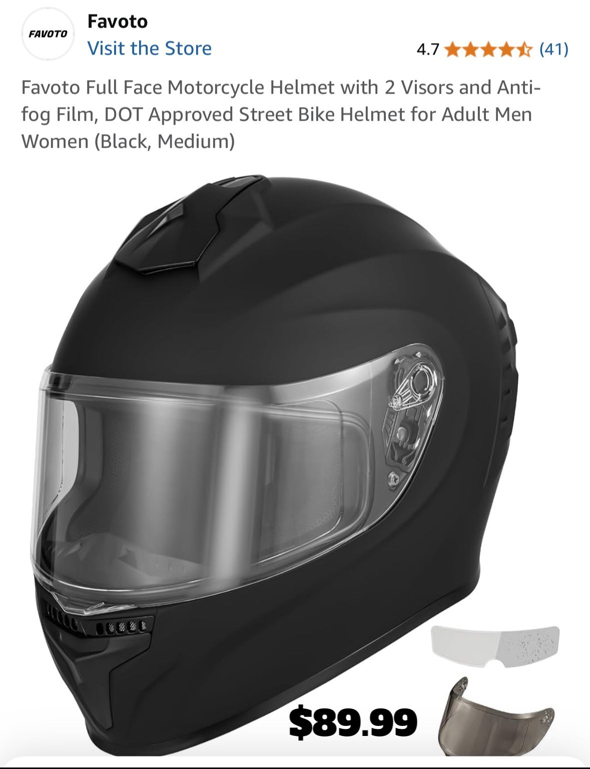 Favoto Full Face Motorcycle Helmet with 2 Visors and Anti-fog Film, DOT Approved Street Bike Helmet for Adult Men Women (Black, XL
