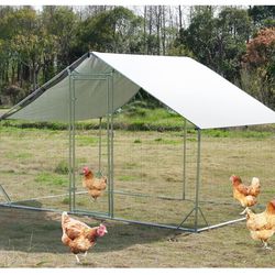 Large Metal Chicken Coop Walk-in Poultry Cage Hen Run House Habitat Cage Spire Shaped Cage with Waterproof and Anti-Ultraviolet Cover for Outdoor