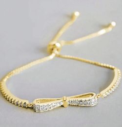 Gold Bow Diamond Bracelet Pull Tie