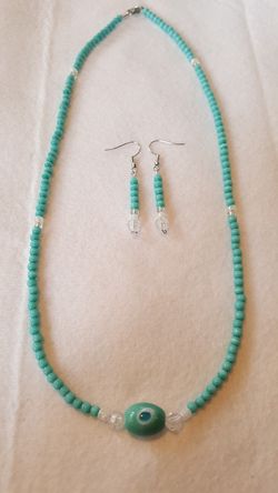 Turquoise glass bead necklace and earrings