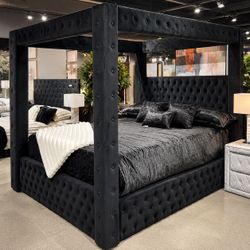 Black queen size canopy bed frame