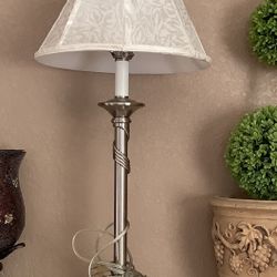 Modern Silver Table Lamp with White Shade – 29” Tall ( Read The Description) 