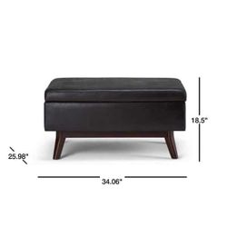 SIMPLIHOME Owen 34 inch Wide Rectangle Coffee Table Lift Top Storage Ottoman, Cocktail Footrest Stool in Upholstered Distressed Black Faux Leather, Mi