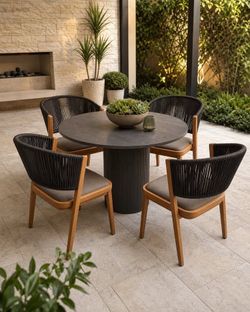 PURPLE LEAF Outdoor Dining Chair Set of 4 - Black Rope Back
