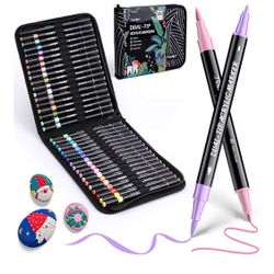 36 Dual Tip Acrylic Paint Markers Set – Brush & Fine Tip Pens for Rock, Wood, Glass, Canvas, Ceramic – Art Supplies with Storage Bag