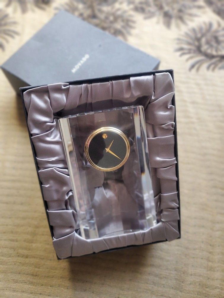 Movado Museum Dial Cut Crystal Desk Clock