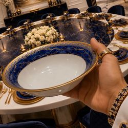Christian Dior Azure Royale Fine Original Art SOUP BOWL 90s Vintage Porcelain CD China REAL GOLD GILT Authentic Brand Name Blue Japan Made HILLCREST
