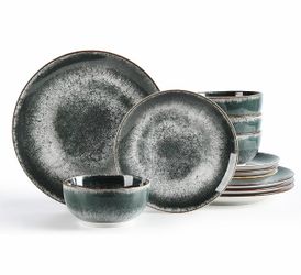 Sweejar Dinnerware Sets Service for 4,12 pcs Porcelain Plates and Bowls for Kitchen, Housewaring Gift,Chip and Scratch Resistant Dish Set,Handmade Dis