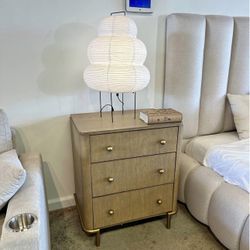 Sand Wash Natural Oak Wood Nightstand Bed Side Table with 3 Drawers & Brass Knobs — WAREHOUSE SALE