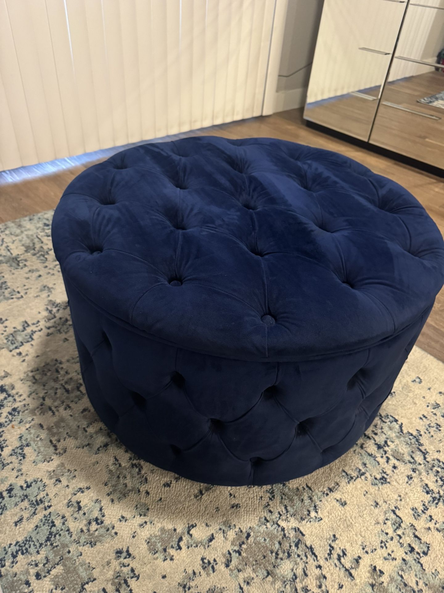 Blue Velvet Ottoman