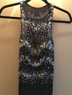 Navy Blue Rhinestone Prom Dress
