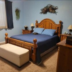 Oak Bed Frame - Size Full, Includes Spring box.