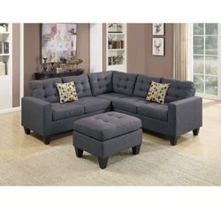 3 PC SECTIONAL  W /2 Accent  Pillow &  Ottoman  (Blue  Grey  )