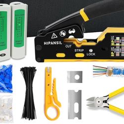 RJ45 Crimp Tool, Ethernet Crimper Tool Kit With CARRYING CASE, All-In-One Pass Through Network Cable Tool For Cutting, Stripping, Crimping Cat5 Cat6 R