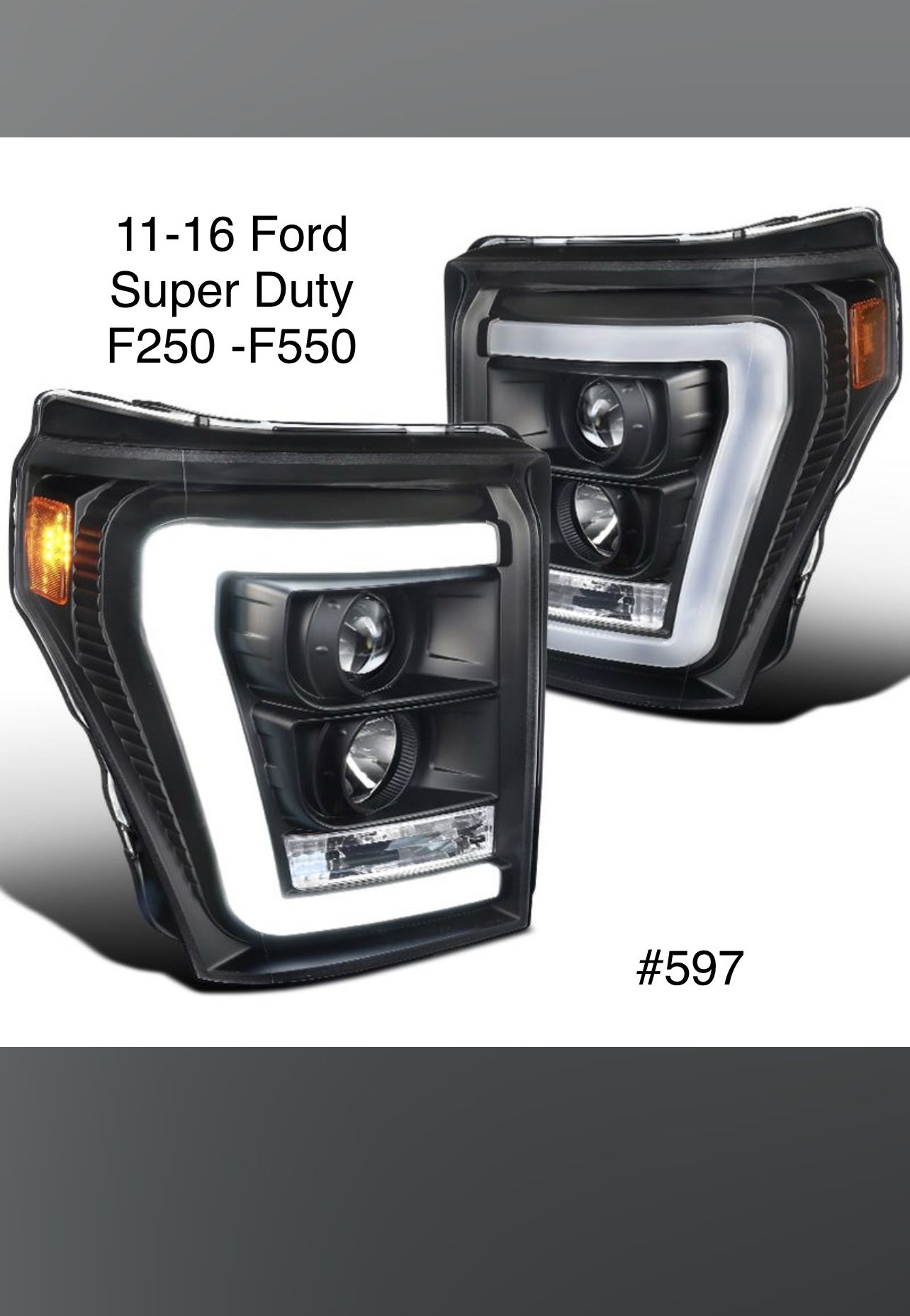 SUPER DUTY !!!BLACK HOUSING…..2011 T0 2016 Ford Super Duty F250 F350 F450 F550 LED DRL Tube Projector Headlights - FOR THE PAIR/
