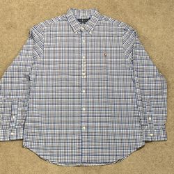Polo Ralph Lauren Mens Slim Fit Long Sleeve Button Down Shirt, Blue Plaid