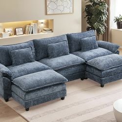 Modular Sectional Sofa, Cloud Couch with Ottoman, Deep Seat L Shaped Chenille Sofa Couches for Living Room Apartment