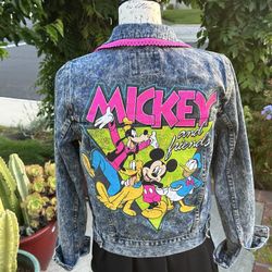 Women’s Jean Jacket Disney Custom Mickey and Friends with Trim Collar -Small