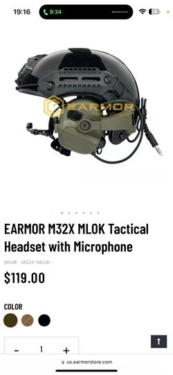 EARMOR M32X MLOK Tactical Headset with Microphone
