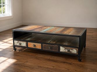 Rustic Industrial Coffee Table | Reclaimed Wood & Metal | 4 Drawers