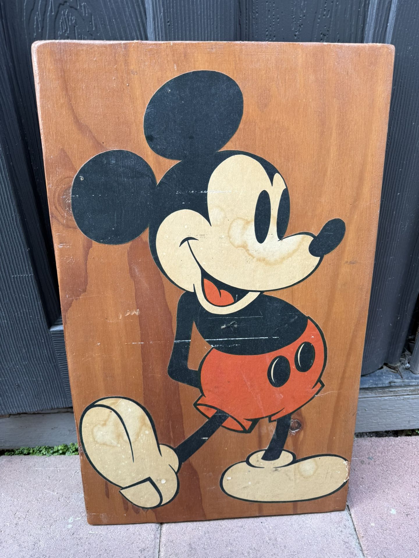 Vintage Mickey Mouse Prone On Wood