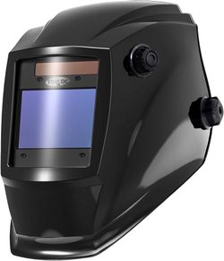 TOPDC Large Viewing Screen 3.93'X2.63' Solar Power Auto Darkening Welding Helmet with Optical Class 1/1/1/2, Shade Range 4/5-9/9-13 with Grinding Feat