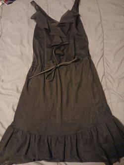 Olive Green Ruffle V-Neck Midi Dress
