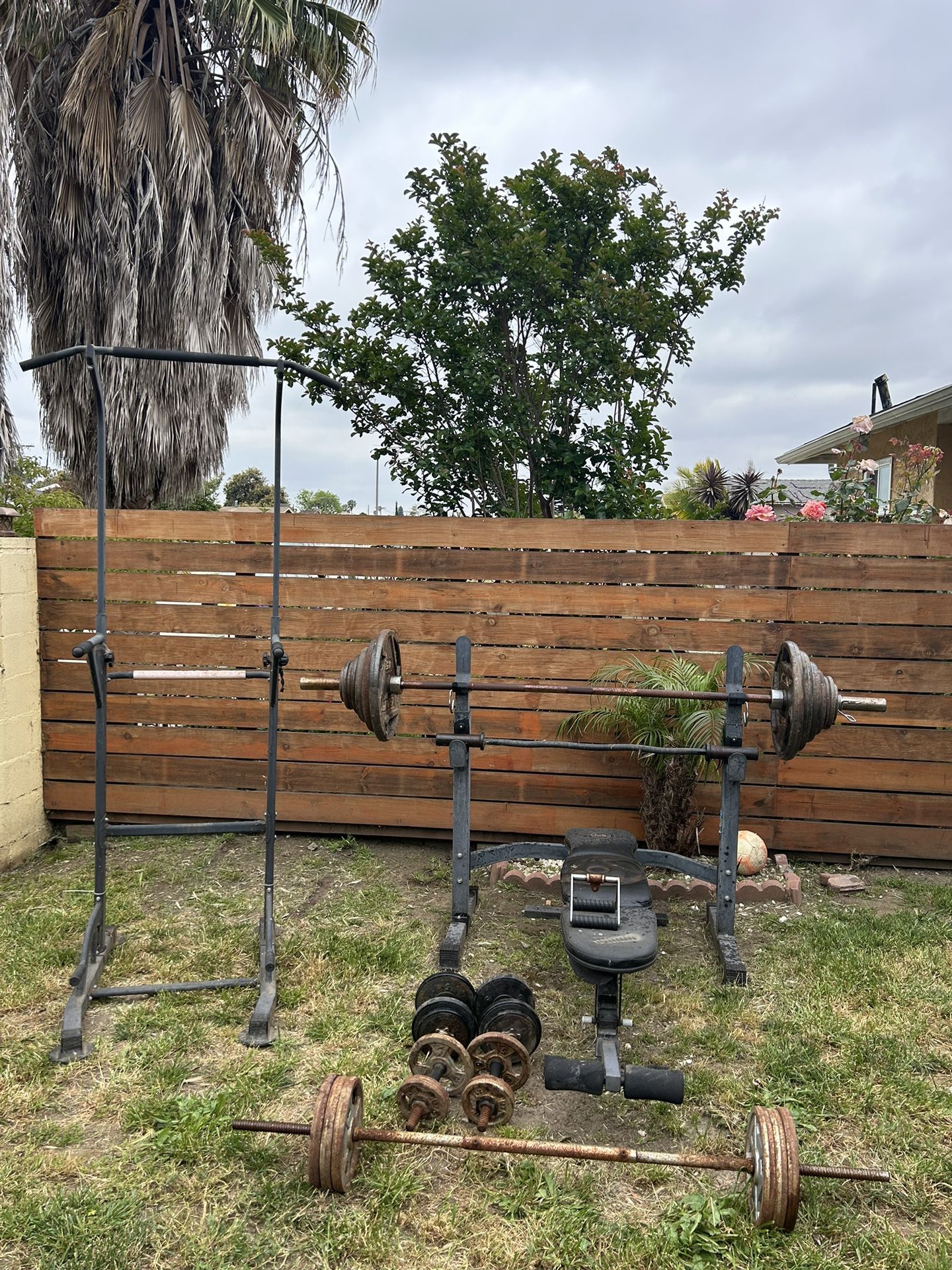 Home Gym, Rack, Weights, Barbell, Rusty