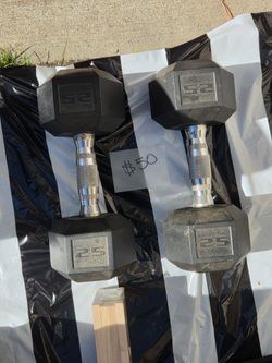 Pair of 25 lb Rubber Hex Dumbbells