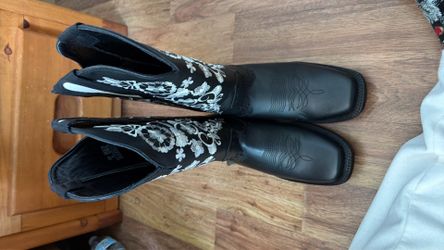Black Boots with white flower design