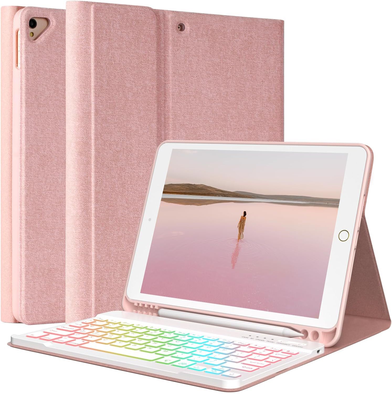 iPad 9th Gen/8th/7th Gen 10.2” Keyboard Case,7-Color Backlit,with Pencil Holder.