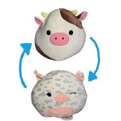 Squishmallow Flip A Mallows 12” Ronnie The Cow & Rosie The Pig Plush New