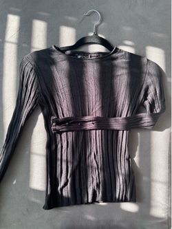Black Textured Top with flared collar